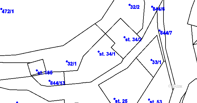 Parcela st. 34/1 v KÚ Velká Lečice, Katastrální mapa