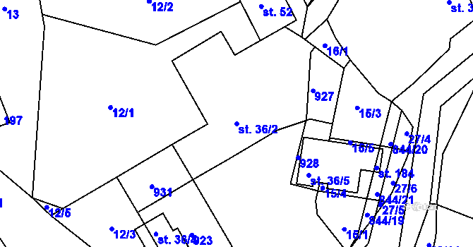 Parcela st. 36/2 v KÚ Velká Lečice, Katastrální mapa
