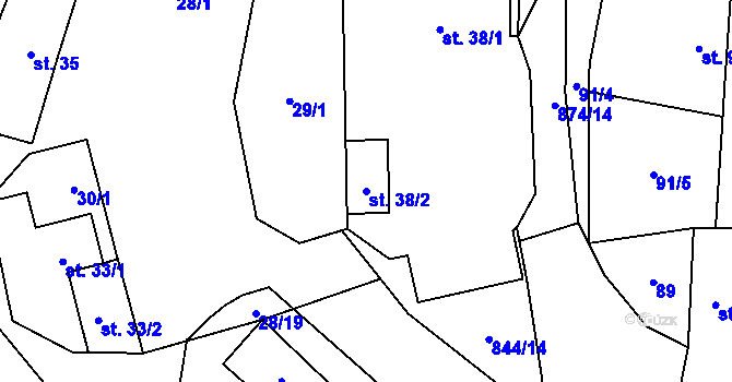 Parcela st. 38/2 v KÚ Velká Lečice, Katastrální mapa