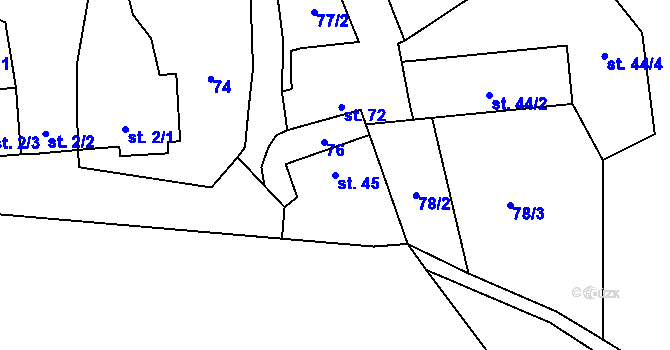 Parcela st. 45 v KÚ Velká Lečice, Katastrální mapa