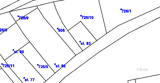 Parcela st. 83 v KÚ Velká Lečice, Katastrální mapa