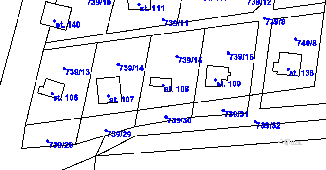 Parcela st. 108 v KÚ Velká Lečice, Katastrální mapa