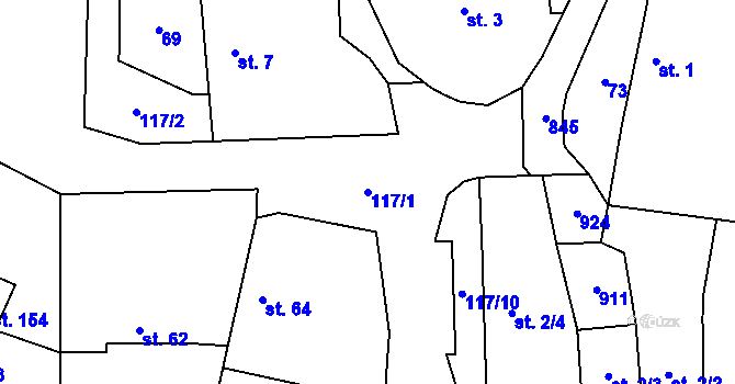 Parcela st. 117/1 v KÚ Velká Lečice, Katastrální mapa