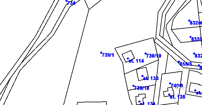 Parcela st. 739/1 v KÚ Velká Lečice, Katastrální mapa