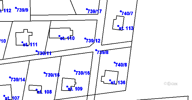 Parcela st. 739/8 v KÚ Velká Lečice, Katastrální mapa