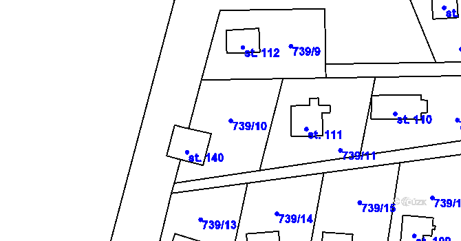 Parcela st. 739/10 v KÚ Velká Lečice, Katastrální mapa