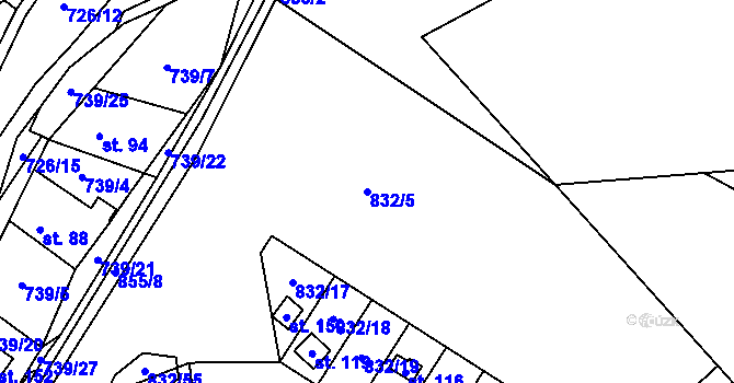 Parcela st. 832/5 v KÚ Velká Lečice, Katastrální mapa