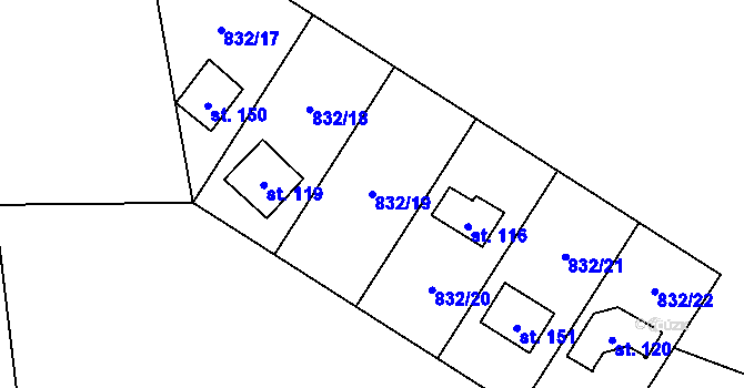 Parcela st. 832/19 v KÚ Velká Lečice, Katastrální mapa