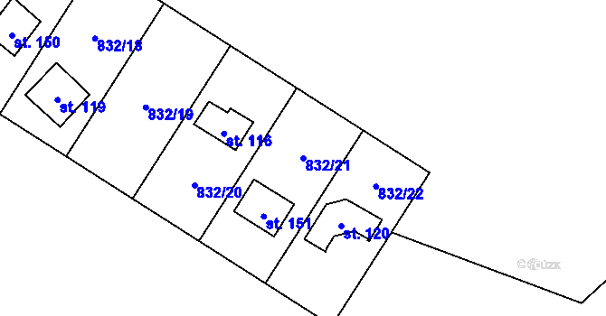 Parcela st. 832/21 v KÚ Velká Lečice, Katastrální mapa