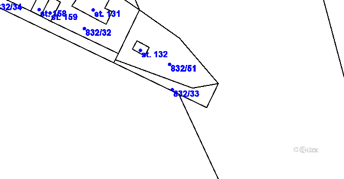 Parcela st. 832/33 v KÚ Velká Lečice, Katastrální mapa