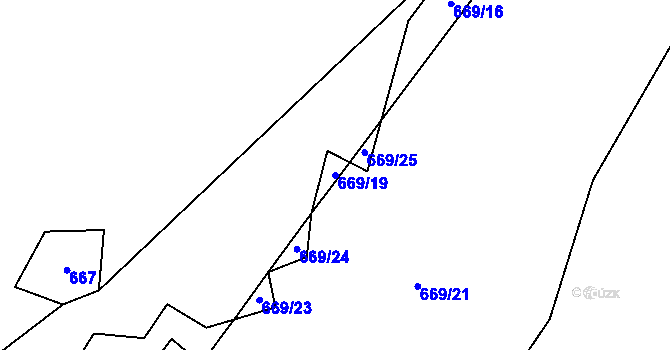 Parcela st. 669/19 v KÚ Velká Lhota u Dačic, Katastrální mapa