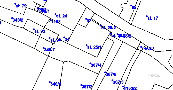 Parcela st. 25/1 v KÚ Velká Lhota u Dačic, Katastrální mapa