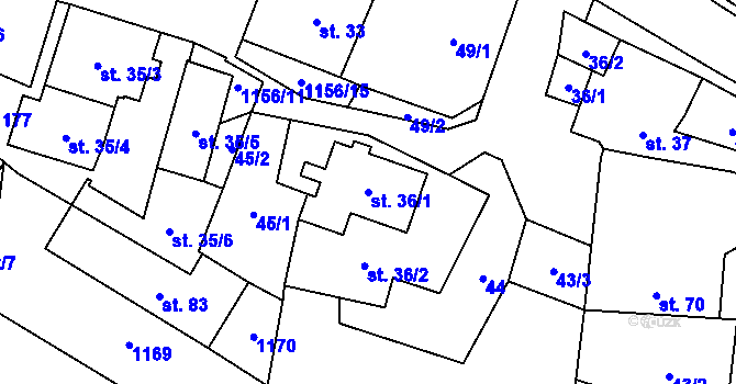 Parcela st. 36/1 v KÚ Velká Lhota u Dačic, Katastrální mapa