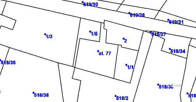 Parcela st. 77 v KÚ Velká Lhota u Dačic, Katastrální mapa