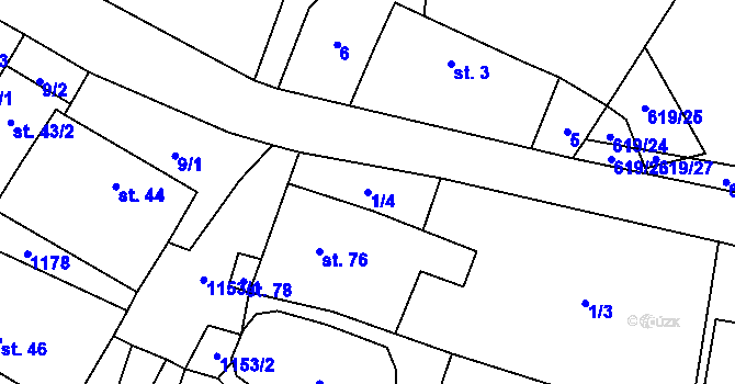 Parcela st. 1/4 v KÚ Velká Lhota u Dačic, Katastrální mapa