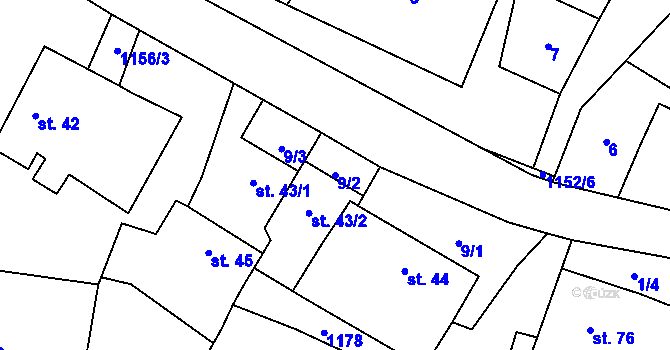 Parcela st. 9/2 v KÚ Velká Lhota u Dačic, Katastrální mapa