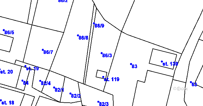 Parcela st. 86/3 v KÚ Velká Lhota u Dačic, Katastrální mapa