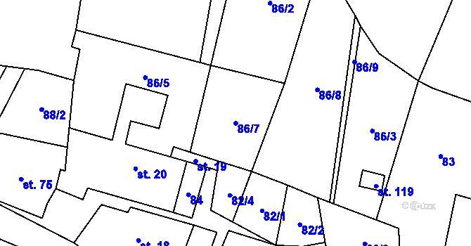 Parcela st. 86/7 v KÚ Velká Lhota u Dačic, Katastrální mapa