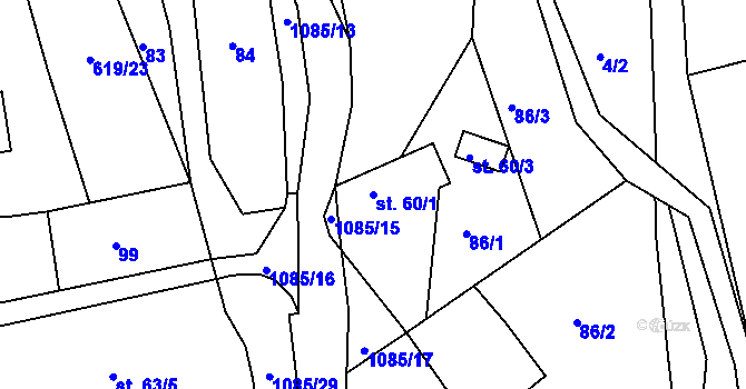 Parcela st. 60/1 v KÚ Velká Lhota u Valašského Meziříčí, Katastrální mapa