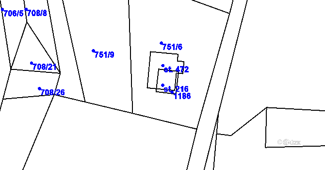 Parcela st. 216 v KÚ Velká Lhota u Valašského Meziříčí, Katastrální mapa