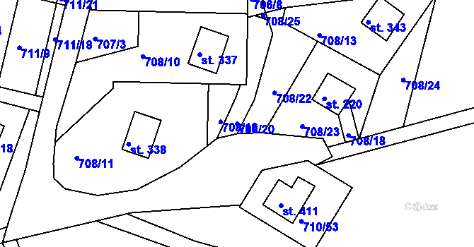 Parcela st. 708/20 v KÚ Velká Lhota u Valašského Meziříčí, Katastrální mapa