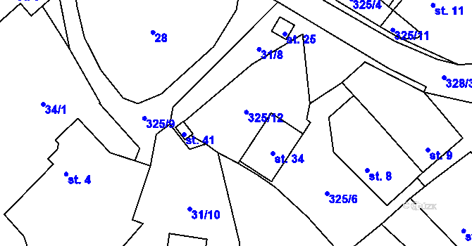 Parcela st. 325/12 v KÚ Pořežín, Katastrální mapa