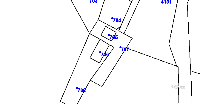 Parcela st. 706 v KÚ Velká Losenice, Katastrální mapa