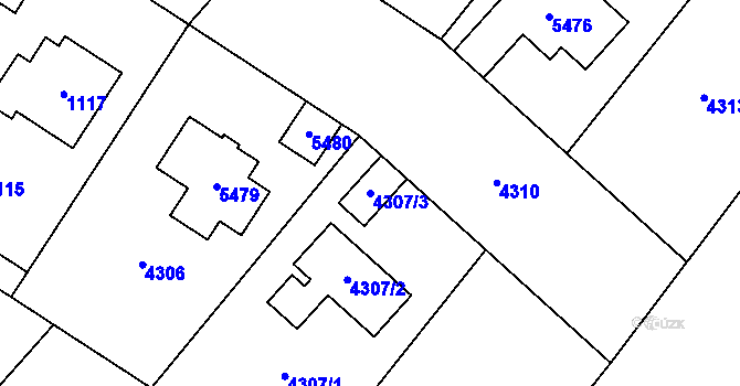 Parcela st. 4307/3 v KÚ Velká Losenice, Katastrální mapa