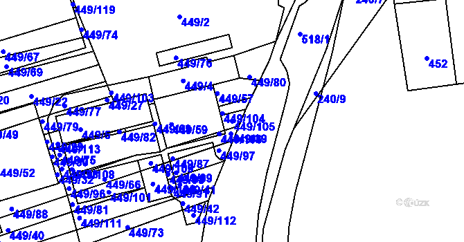 Parcela st. 449/105 v KÚ Velká nad Veličkou, Katastrální mapa