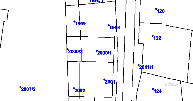Parcela st. 2000/1 v KÚ Velká nad Veličkou, Katastrální mapa