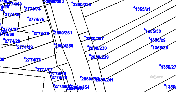 Parcela st. 2880/238 v KÚ Velká nad Veličkou, Katastrální mapa