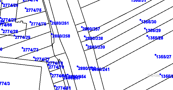 Parcela st. 2880/239 v KÚ Velká nad Veličkou, Katastrální mapa