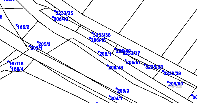 Parcela st. 206/1 v KÚ Velká nad Veličkou, Katastrální mapa