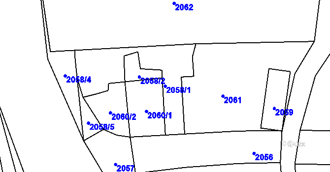 Parcela st. 2058/1 v KÚ Velká nad Veličkou, Katastrální mapa