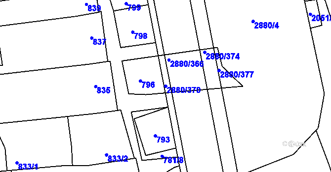 Parcela st. 2880/370 v KÚ Velká nad Veličkou, Katastrální mapa