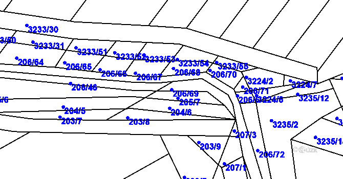 Parcela st. 206/69 v KÚ Velká nad Veličkou, Katastrální mapa