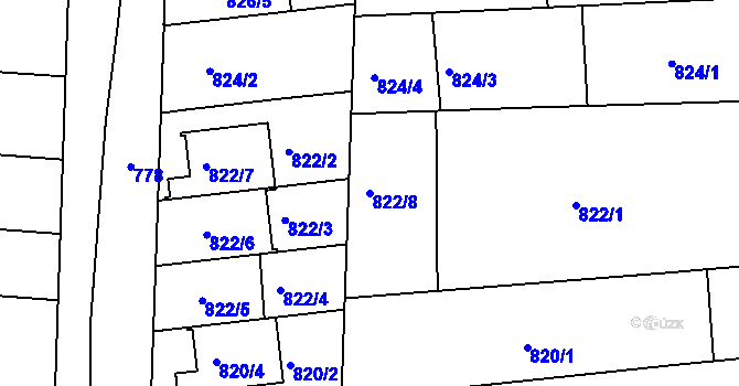 Parcela st. 822/8 v KÚ Velká nad Veličkou, Katastrální mapa