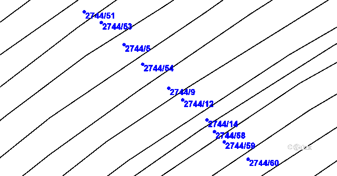 Parcela st. 2744/9 v KÚ Velká nad Veličkou, Katastrální mapa