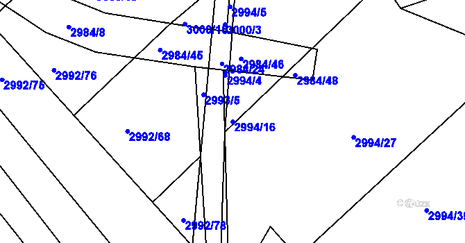 Parcela st. 2994/16 v KÚ Velká nad Veličkou, Katastrální mapa