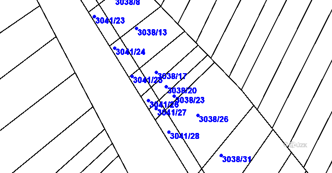 Parcela st. 3038/20 v KÚ Velká nad Veličkou, Katastrální mapa