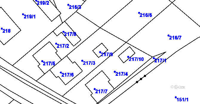 Parcela st. 217/9 v KÚ Velká nad Veličkou, Katastrální mapa