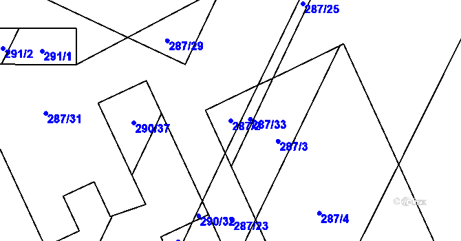 Parcela st. 287/2 v KÚ Velká Polom, Katastrální mapa