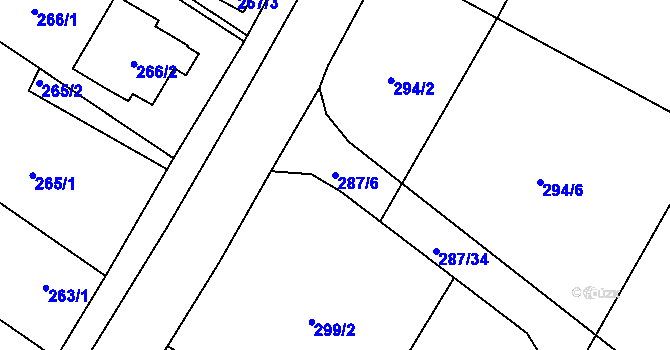 Parcela st. 287/6 v KÚ Velká Polom, Katastrální mapa