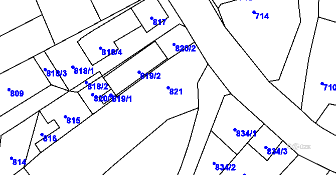 Parcela st. 821 v KÚ Velká Polom, Katastrální mapa