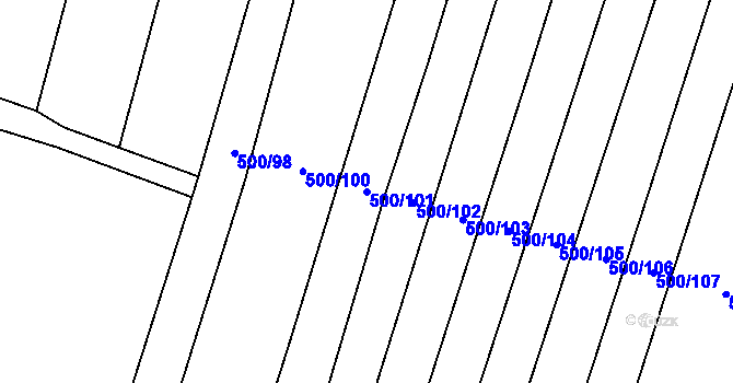 Parcela st. 500/101 v KÚ Velká Roudka, Katastrální mapa
