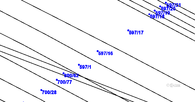 Parcela st. 597/16 v KÚ Velká Roudka, Katastrální mapa