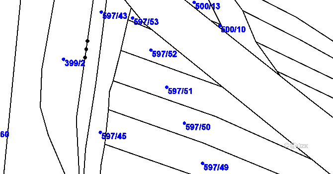 Parcela st. 597/51 v KÚ Velká Roudka, Katastrální mapa
