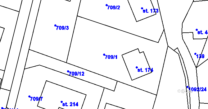 Parcela st. 709/1 v KÚ Velká Skrovnice, Katastrální mapa