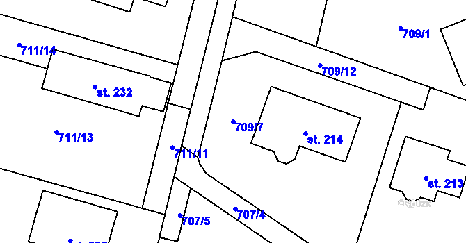 Parcela st. 709/7 v KÚ Velká Skrovnice, Katastrální mapa