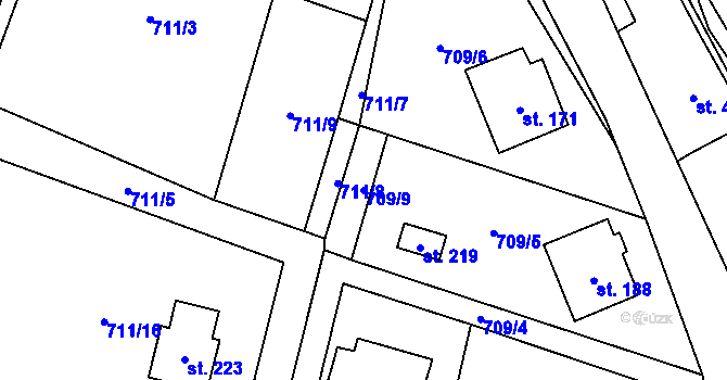 Parcela st. 709/9 v KÚ Velká Skrovnice, Katastrální mapa